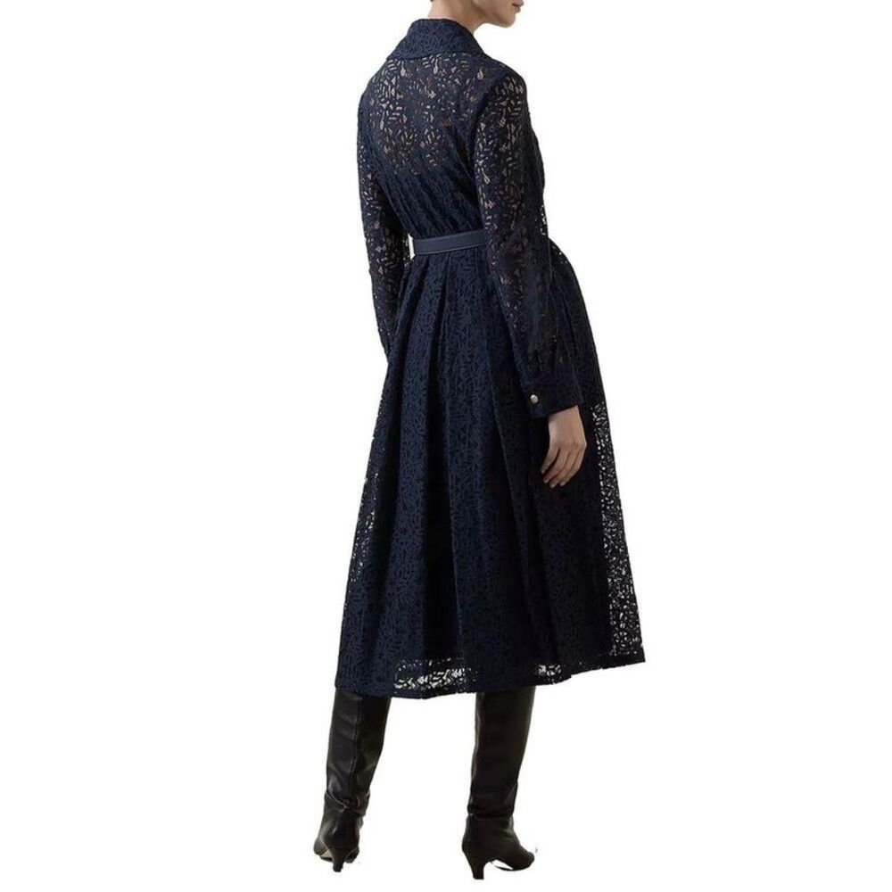 Max Mara Lace Belted Dress Women Blue Jackets & Coats - Picture 3 of 4